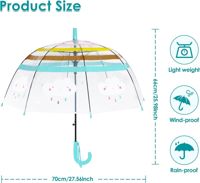 Decalsweet Kids Umbrella Clear Bubble Umbrellas for Rain,Transparent Dome Safety Windproof Umbrella with Easy-Grip Hook Handle for Toddler Girls and Boys - Image 2